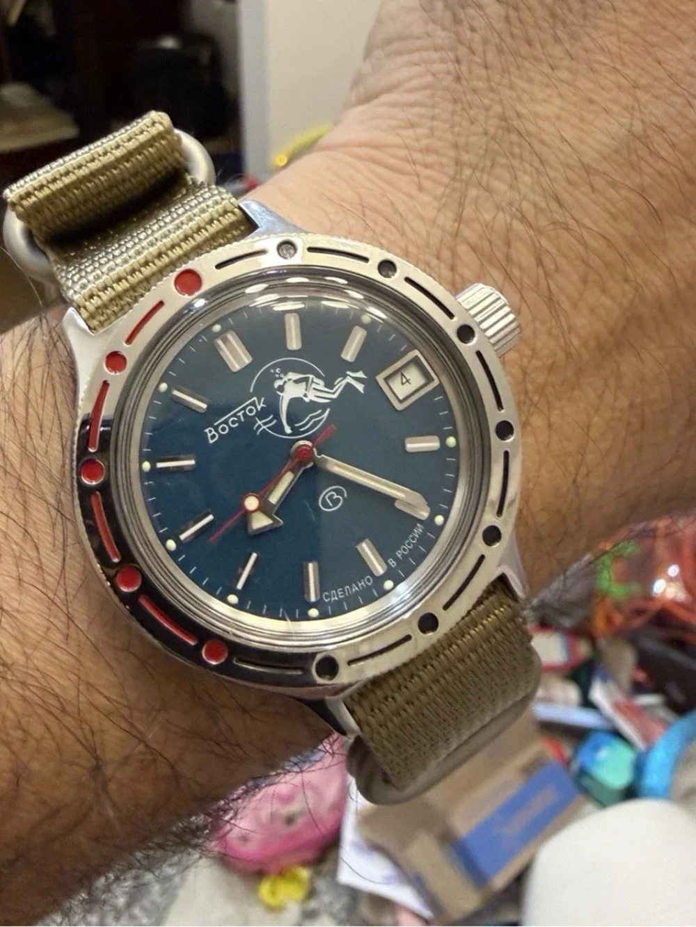 Vostok Amphibia 420059 Scuba Dude Automatic Russian Men Diver Watch Teal Blue